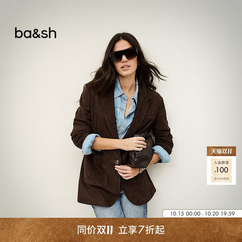 bash2026新款秋季复古松弛风巧克力色休闲西装廓形外套女1E26MOST