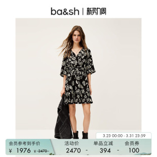 连衣裙短裙1E25AYAN 海岛度假风印花V领女装 bash春季 蝶恋兰香法式