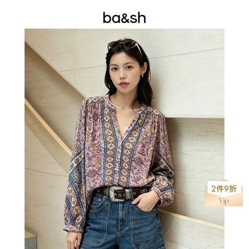 【2件9折】bash2026新款夏季波西米亚度假印花衬衫上衣1E26SIMI
