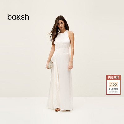 bash夏季wedding风极简主义法式气质垂坠白色连衣裙长裙1E25GERR