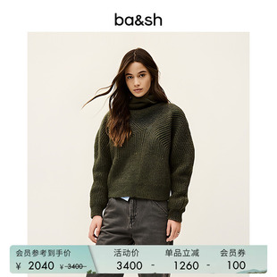 bash春季 上衣1H25ROUM 简约休闲复古纯色高领套头毛衣女软糯针织衫