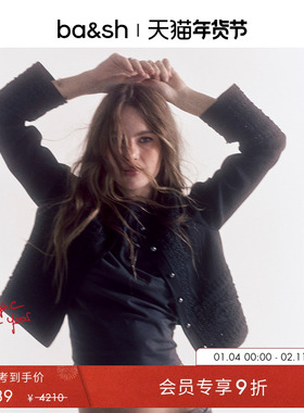 bash冬季法式黑色刺绣装饰女士短款正肩纯色外套1H25TOLO