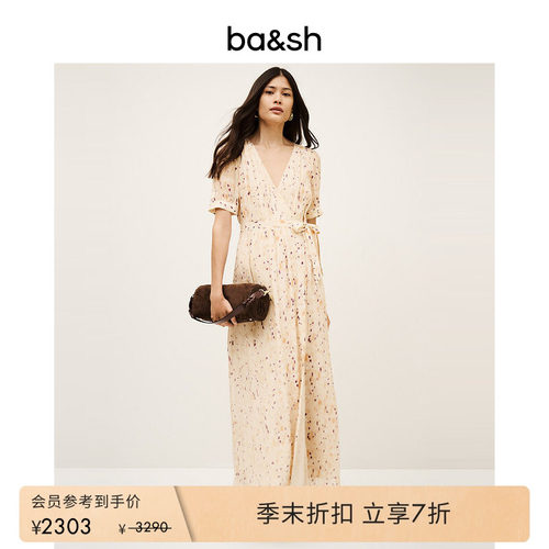 bash夏季柔影星点法式度假风碎花短袖茶歇长裙女装连衣裙1H25KRIS