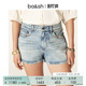 短裤 bash夏季 牛仔裤 休闲松弛感高腰直筒撞色线条修身 1H24FEGO 法式