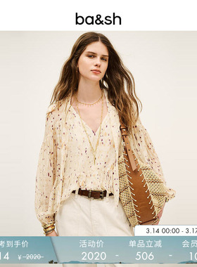 bash春季柔影星点飘带长袖衬衫法式度假风V领碎花衬衣女1H25KAMA