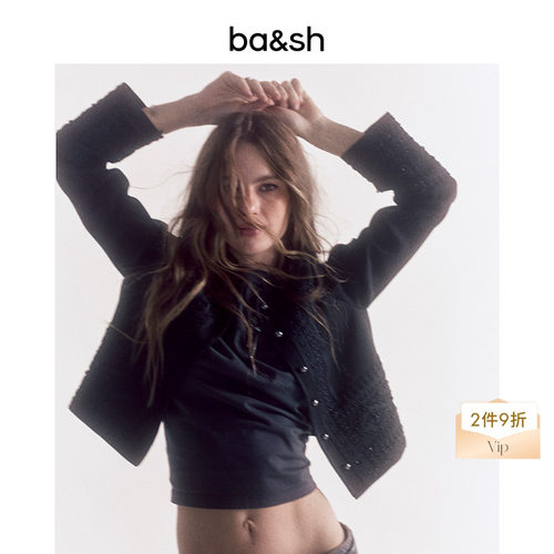【2件9折】bash秋季法式静奢黑色刺绣装饰短款正肩外套1H25TOLO