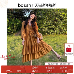 双层裙摆垂坠白色连衣裙1E25PLUM 知性少女法式 bash2025秋季 新款