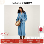 复古牛仔蓝裙子长袖 V领连衣裙1H25LIA bash春季 法式 季 末5折起