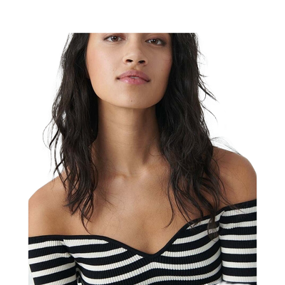 【2件8折】bash法式条纹一字领露肩打底长袖上衣针织衫1E23OWAI