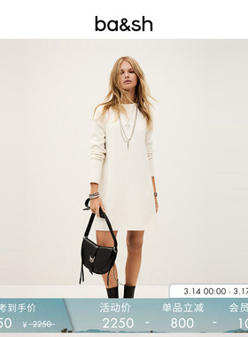 bash春季简约羊毛混纺直筒连衣裙女士休闲通勤纯色连身裙1H25ATES