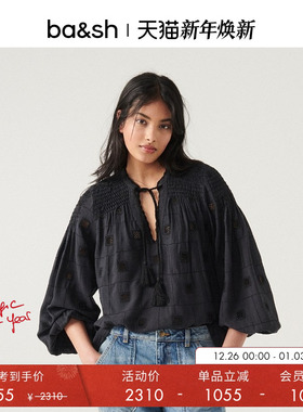 bash冬季方块系绳镂空灯笼袖松弛感气质女士纯色衬衫上衣1H23RAVE