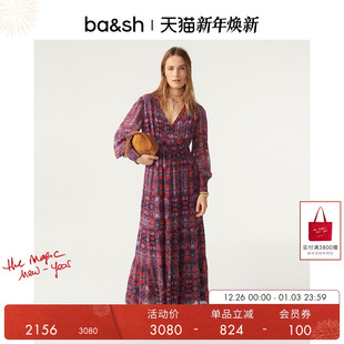 bash夏季 印花垂坠感度假风优雅百褶波西米亚连衣裙1E23DARY