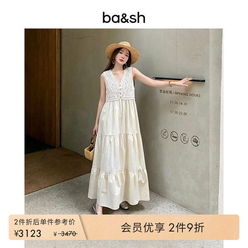 【2件9折】bash2026新款夏季松弛度假镂空无袖棉连衣裙1E26SAIL