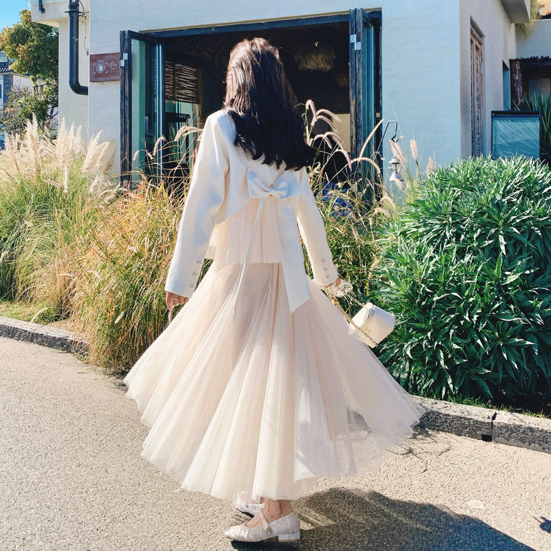 【新款大货】26春气质米白西装+网纱裙两件套C021-2618-P195控318,女装套装/套裙,2C021