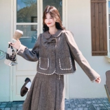 【26春款大货】50毛薄呢小香风娃娃领两件套c021-1130-P225控338，女装套装/套裙，2C021