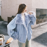 【新款大货】蓝色仿皮草派克（内胆兔毛）C021-3190-P215控328，女装派克服，2C021