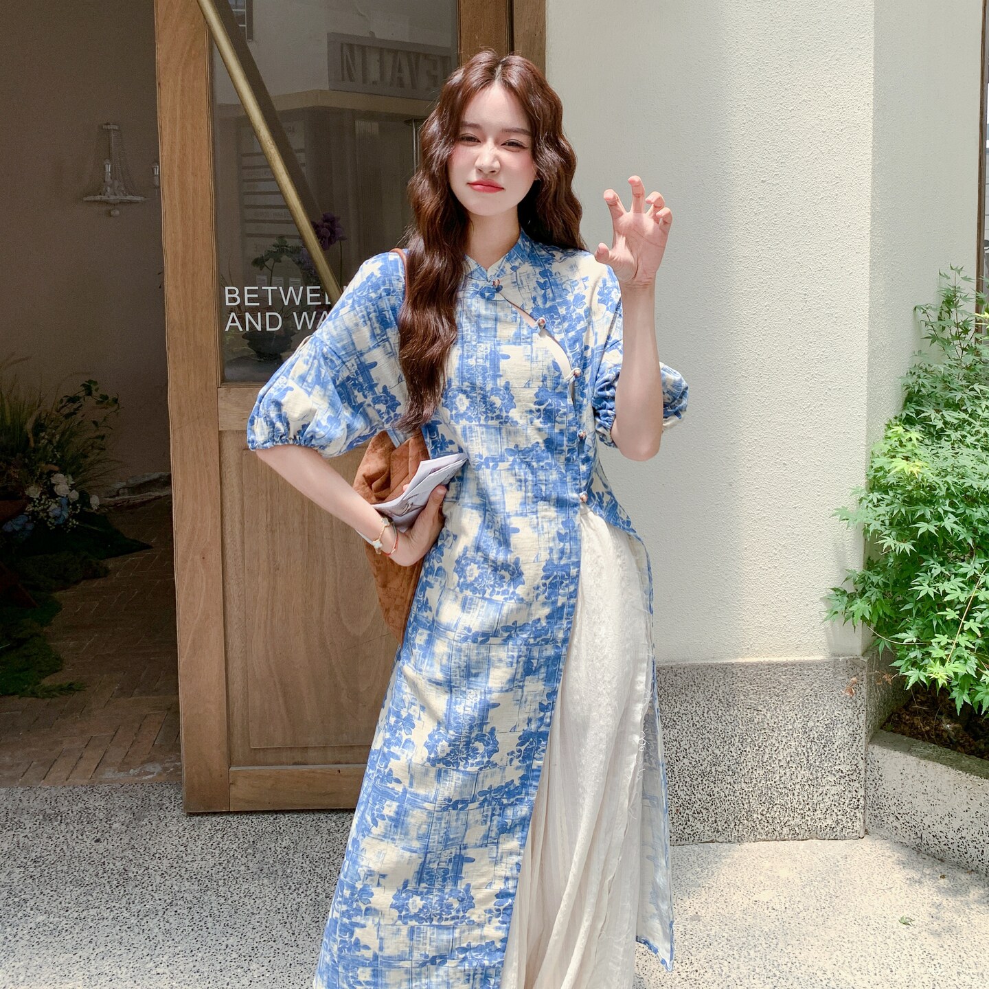 新中式国风改良旗袍套装女夏季新款轻薄气质显瘦叠穿阔腿裤两件套,女装套装/套裙,2C021