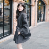 格纹拼接深灰色毛呢大衣外套女冬季2025新款收腰显瘦流行爆款大衣，女装毛呢外套，2C021