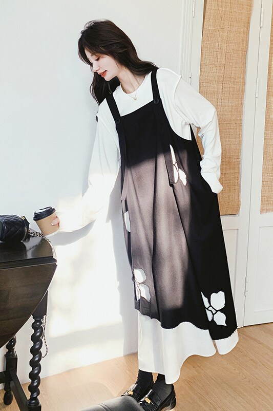 【现货】25春镂空花朵背带裙+T恤两件套C021-B15-P160控238,女装连衣裙,2C021