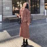 大货数据好酒红人字纹含30毛呢夹棉套装C021-3016-P225控338，女装套装/套裙，2C021