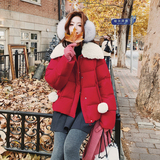 【新款大货！】新年红羊羔毛毛球短款羽绒服C021-3208-P275控418，女装羽绒服，2C021