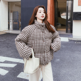 复古格子立领短款羽绒服女冬季新款超火好看高级小众加厚保暖外套，女装羽绒服，2C021