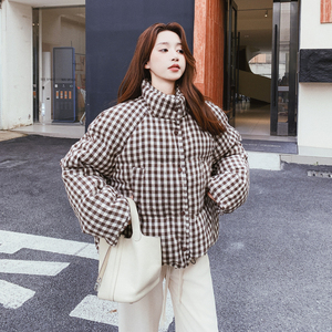 复古格子立领短款羽绒服女冬季新款超火好看高级小众加厚保暖外套图片