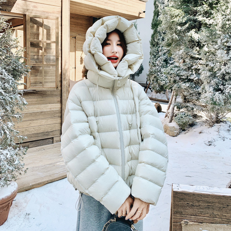 米白色连帽排骨羽绒服女冬超火好看高级小众独特漂亮短款加厚外套,女装羽绒服,2C021