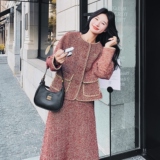 大货数据好酒红人字纹含30毛呢夹棉套装C021-3016-P225控338，女装套装/套裙，2C021