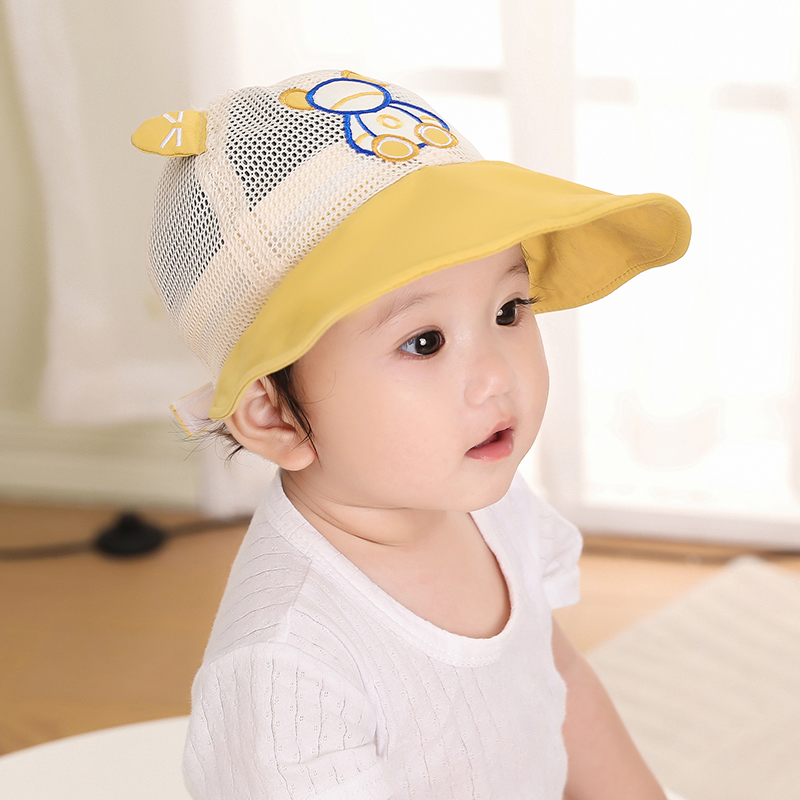 嬰兒遮陽(yáng)帽夏季寶寶帽子夏天透氣網(wǎng)格大檐遮陽(yáng)帽男女童防曬O熊網(wǎng)