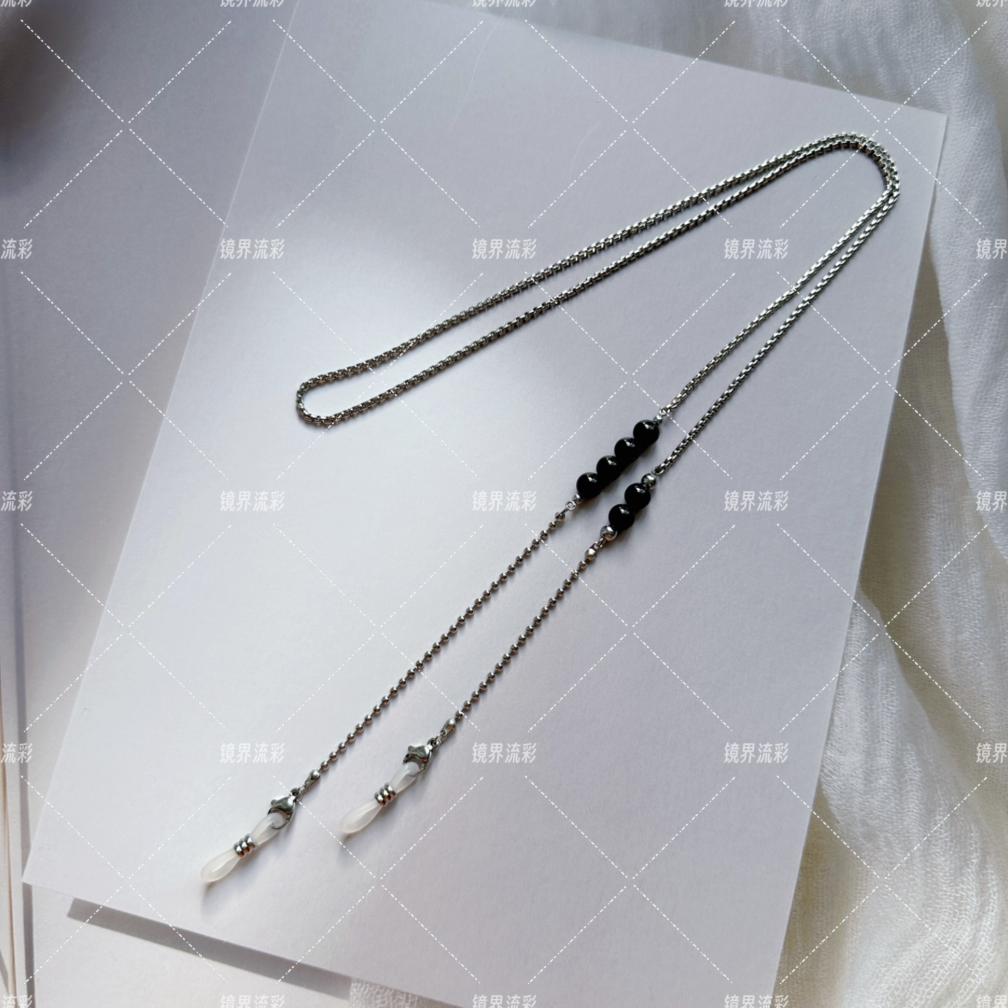 原创不锈钛钢黑玛瑙眼镜链挂脖口罩耳机绳太阳墨防丢男女通用228