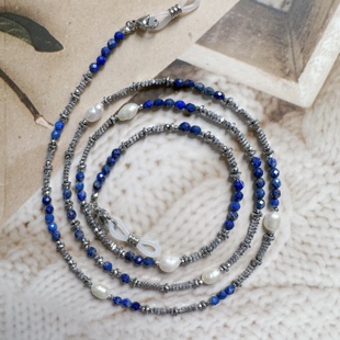 天然青金石碎银子眼镜链口罩耳机挂脖绳防丢叠戴项链佛牌太阳190