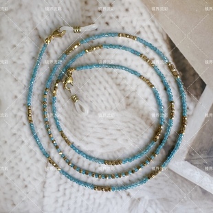 天然蓝磷灰石碎金子眼镜链女口罩耳机挂脖绳时尚项链叠戴太阳187