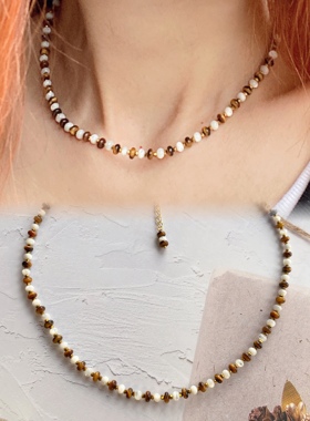 手工项链天然项链贝壳虎眼锁骨链