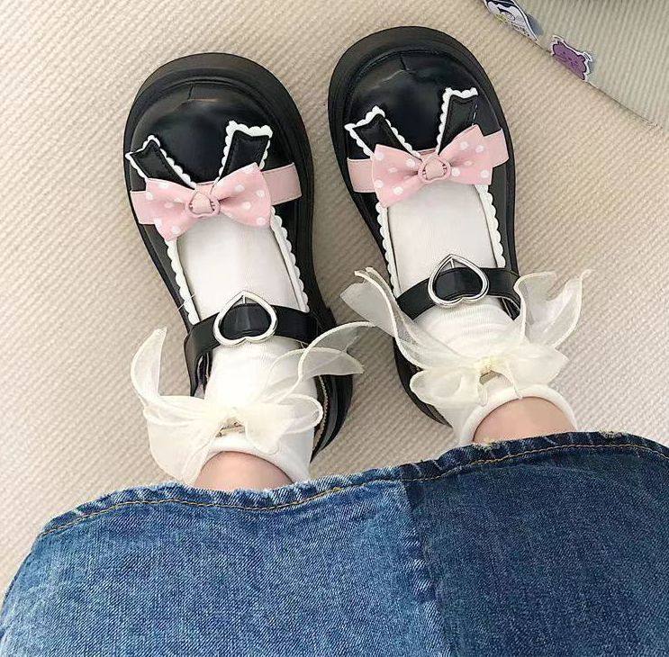 可爱少女日系lolita小皮鞋女百搭学院风学生圆头蝴蝶结jk制服单鞋