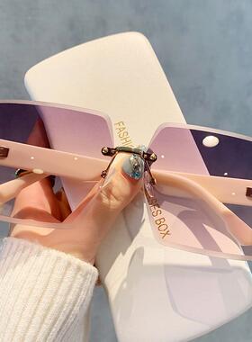 网红无框太阳眼镜女抗UV