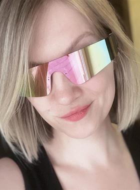 未来科技感墨镜赛博朋克无框一体太阳镜男女个性酒吧拍照骑行眼镜