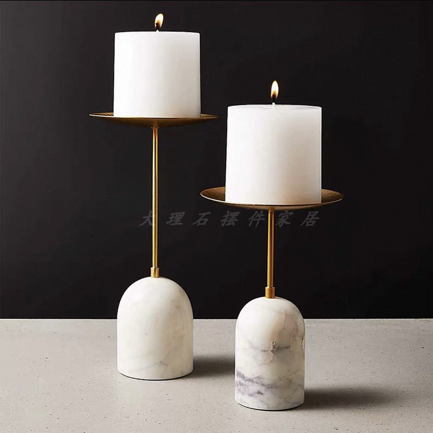 现代简约餐厅饰品大理石大蜡烛黄铜烛台客厅金属摆件家居装饰摆件