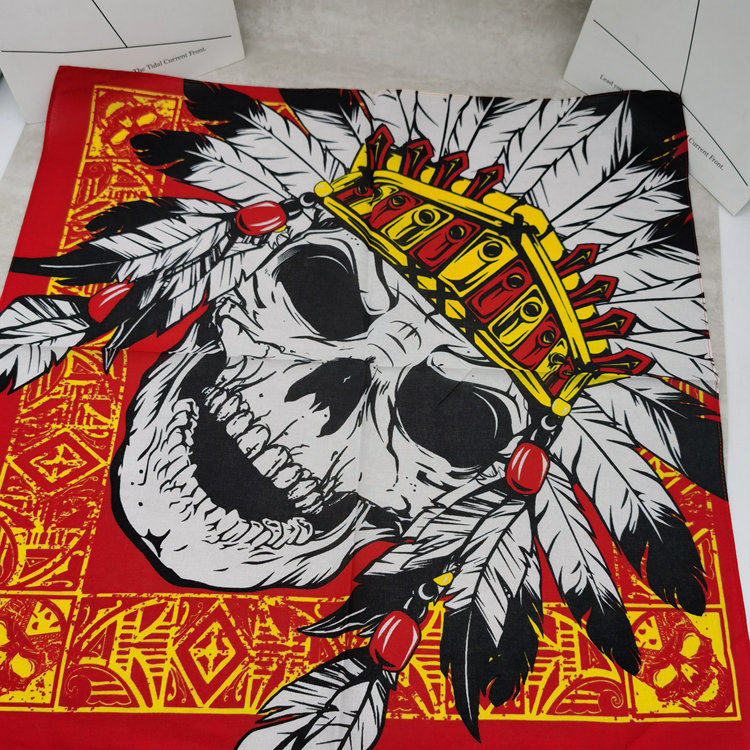 红印羽毛金冠骷髅方巾潮围巾围脖纯棉嘻哈街舞大方巾男女头巾发带