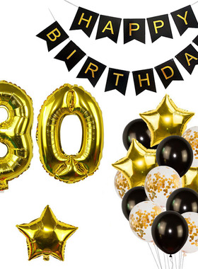 Black Gold Happy Birthday Banner Balloons Helium Number Foil