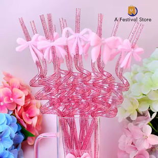 16-pack of pink bow-shaped straws perfect birthday parties