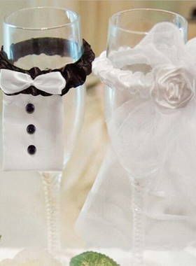 2Pcs/Lot Wedding Bride Groom Dress Wine Cups Wraps Champagne