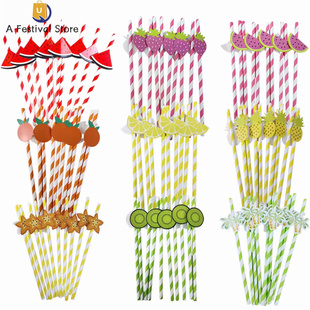 Fruits Paper Straws Juice Smoothies Drinking Straws Party