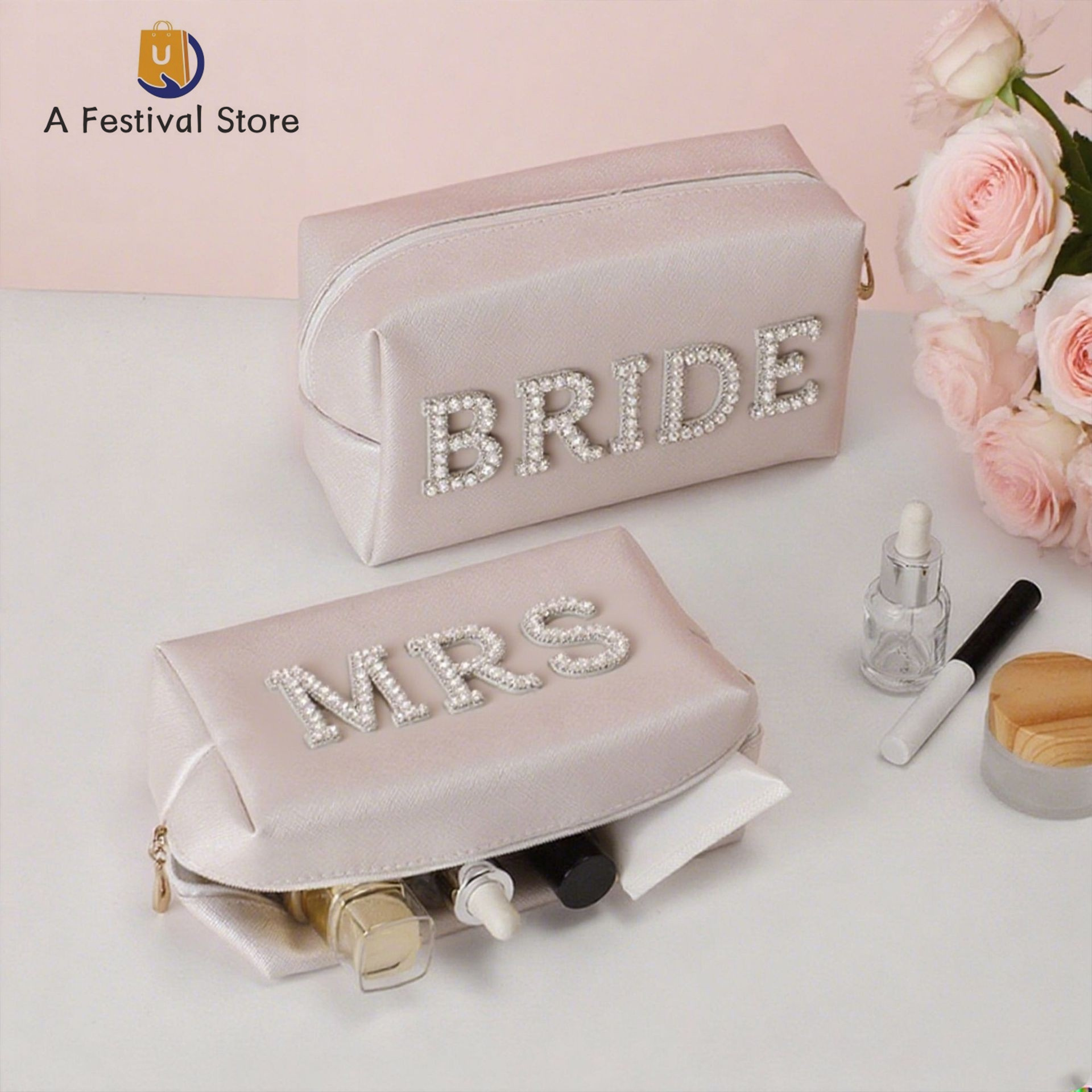 字母化妆包新娘MRS/BRIDE收纳包