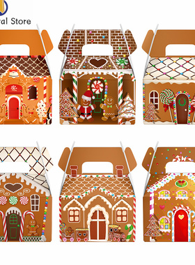 Christmas Gift Box with Handle Cartoon Gingerbread House