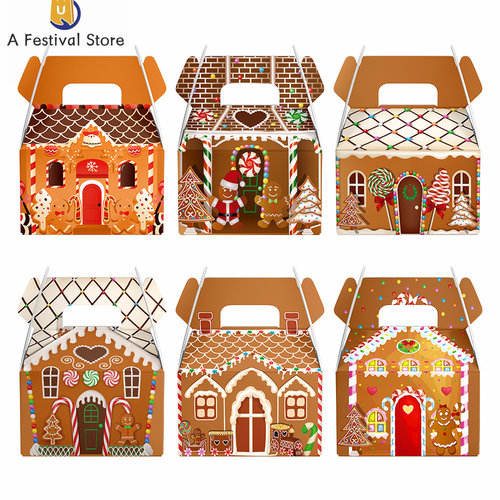 Christmas Gift Box with Handle Cartoon Gingerbread House