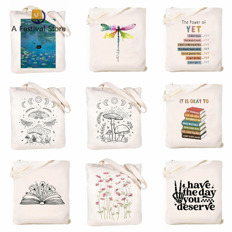 万圣节设计印花帆布手提购物袋