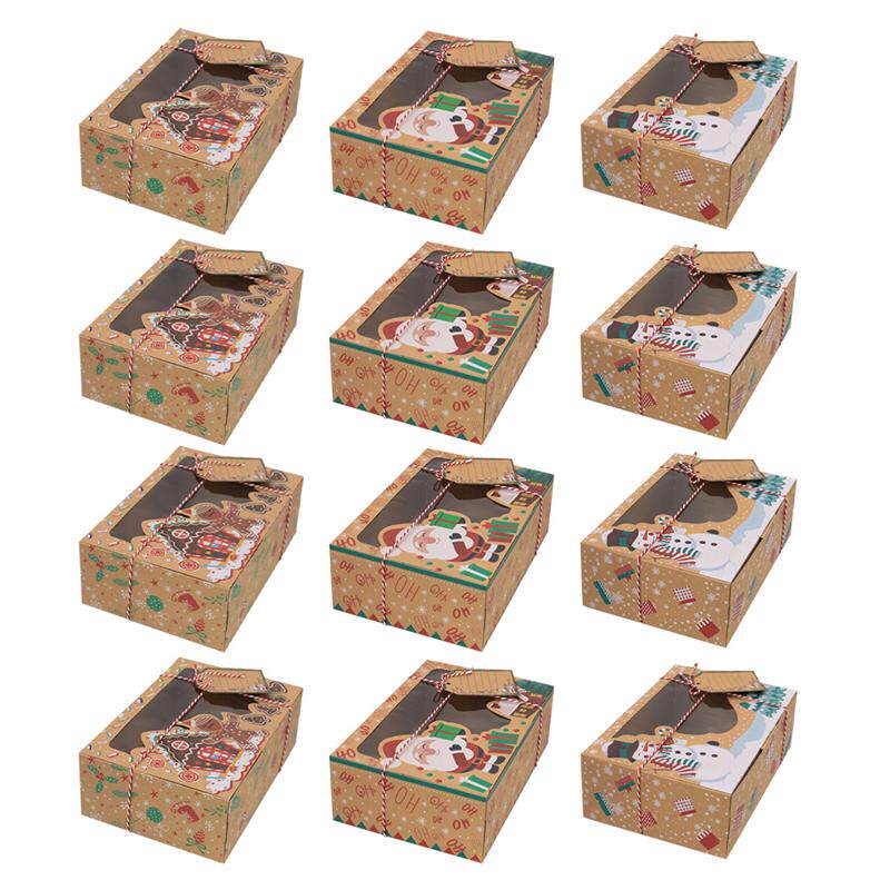 3/6/12pcs christmas cookie boxes portable kraft paper candy