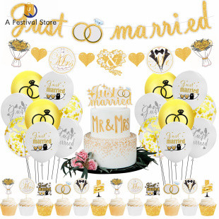 sequins wedding balloons just banner White married gold