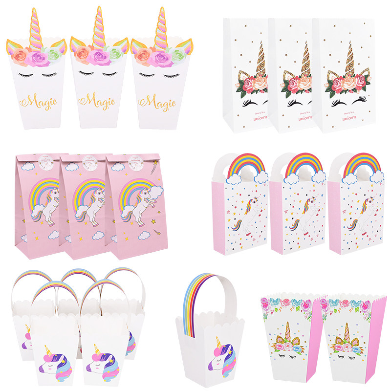 unicorn theme paper gift box candy cookie bags packaging pop